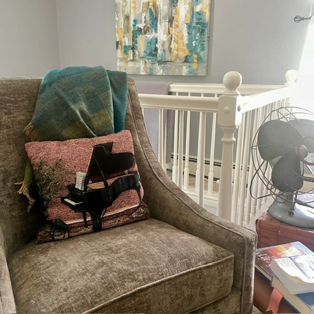 Vintage Grand Piano Tapestry Throw Pillow Music Decor Needlepoint Style 16x16